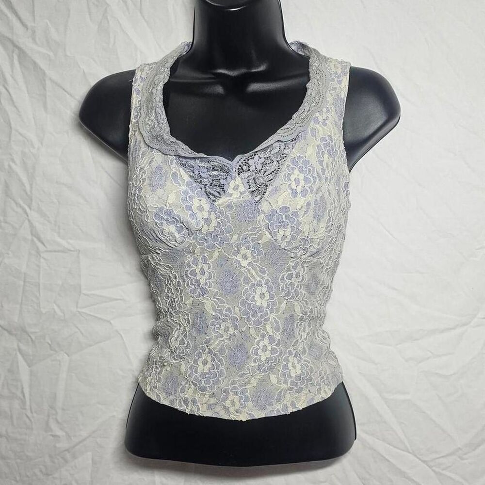Vintage 90s blue whimsigoth lace baby tee tank top